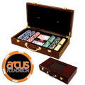 Poker chips set with Glossy wood case - 300 Full Color 6 Stripe chips